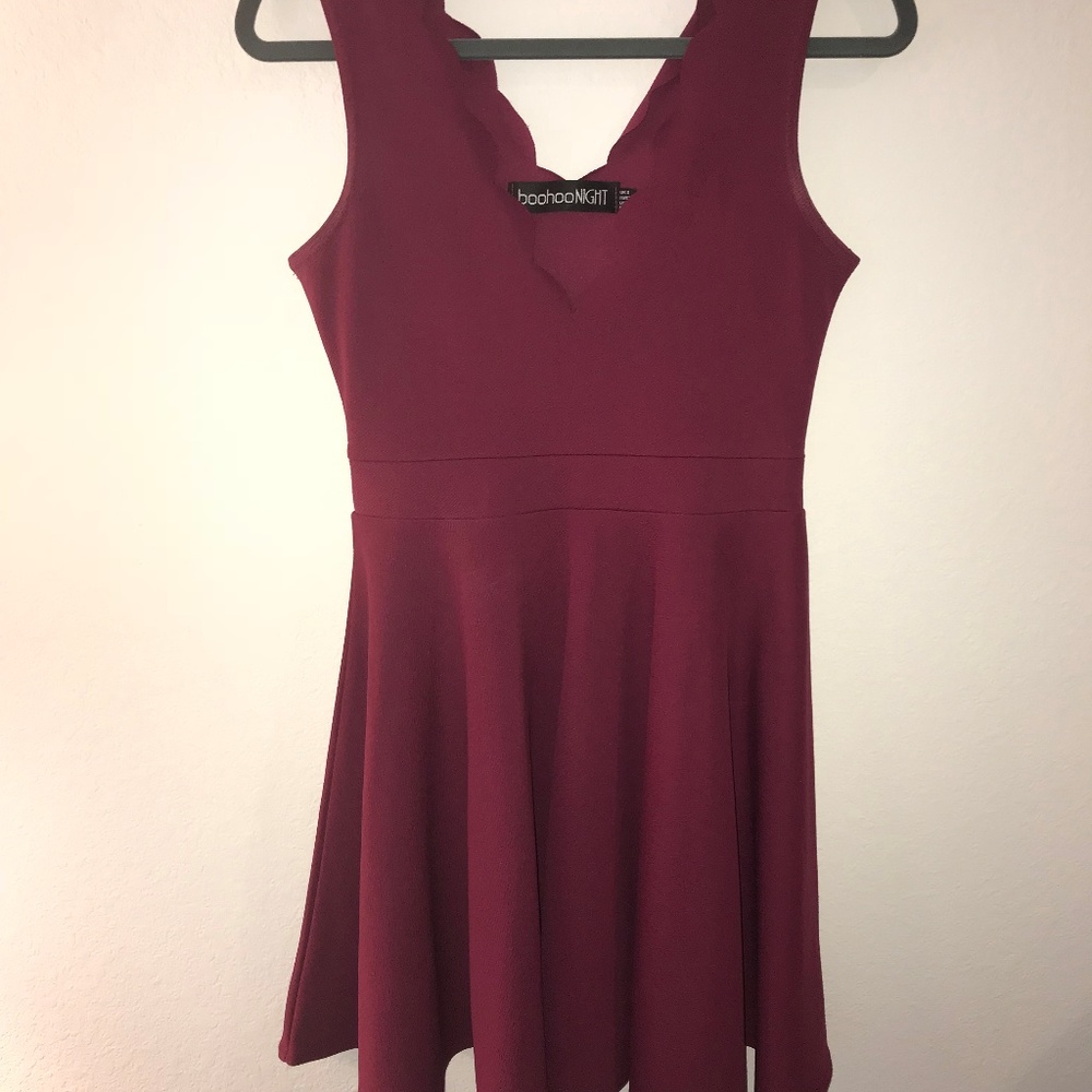 Fuchsia Scalloped V-Neck Dress